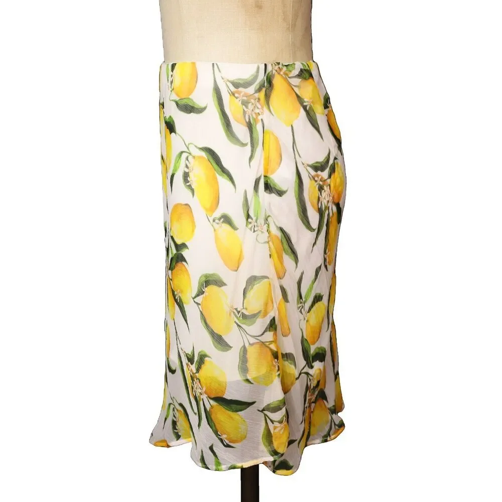 J.CREW Limoncello Print Mini Skirt XXS Pull On Lemons White Yellow Chiffon A3